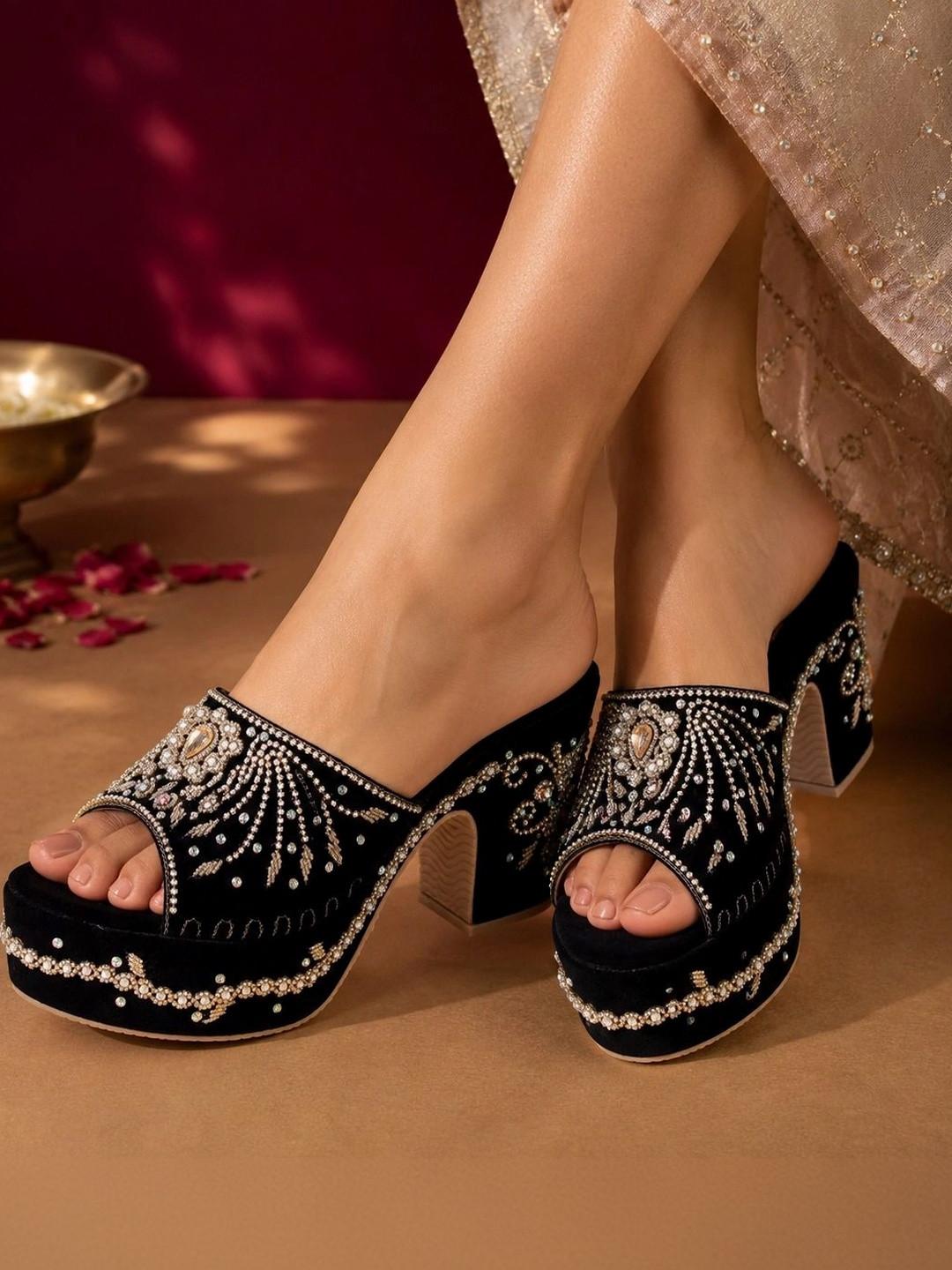 Anouk Embellished Block Mules
