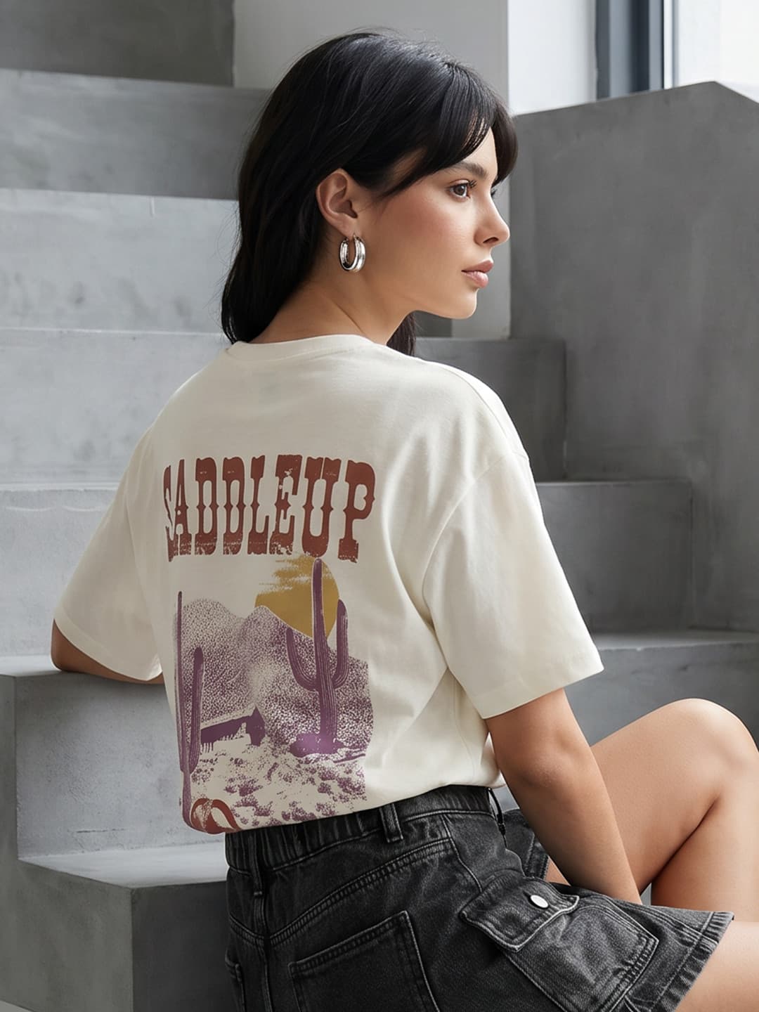 The Roadster Life Co. Typography Printed Drop-Shoulder Sleeves Relaxed Fit T-shirt