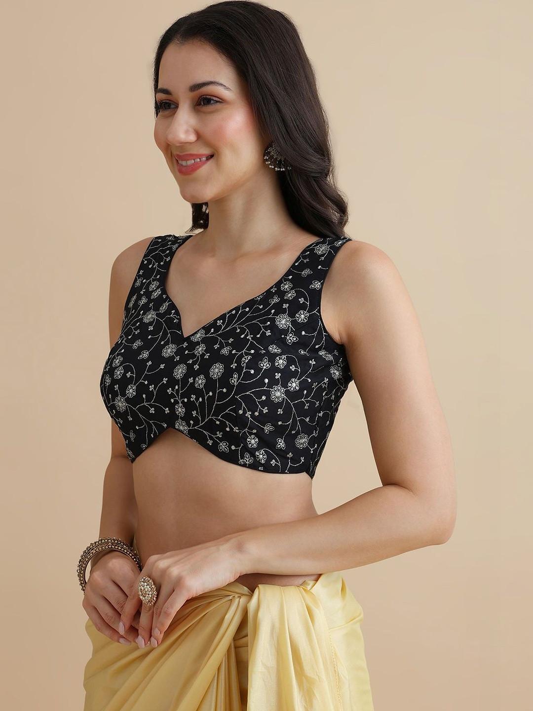 Anouk Silk Blend Embroidered Thread Work Saree Blouse
