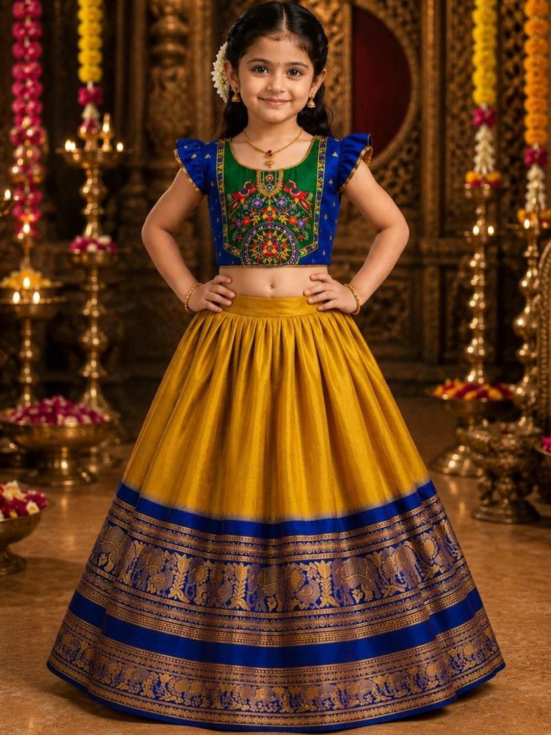 Ethzy Girls Embroidered Thread Work Ready to Wear Lehenga &
