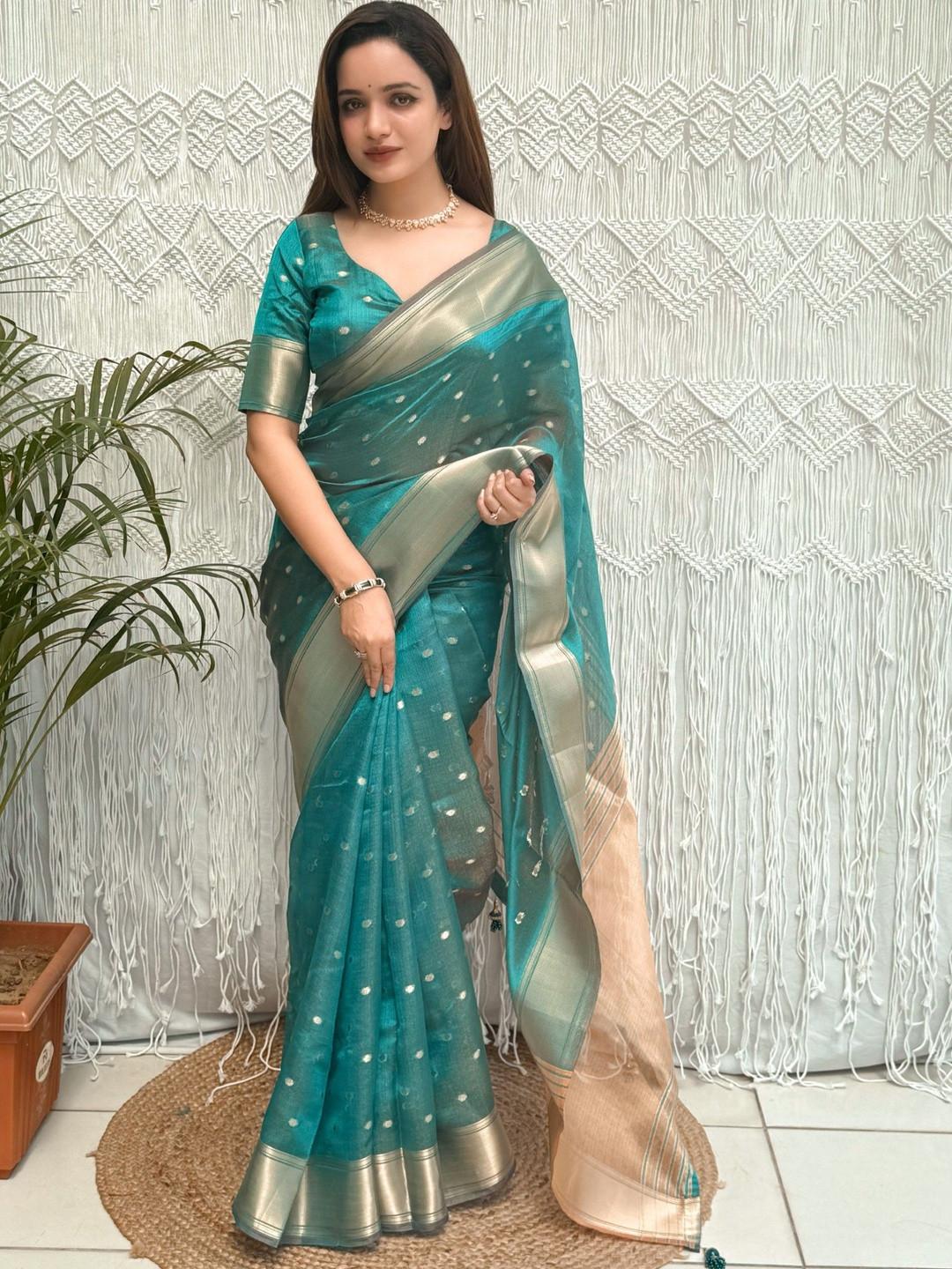 Anouk Woven Design Zari Organza Designer Banarasi Saree
