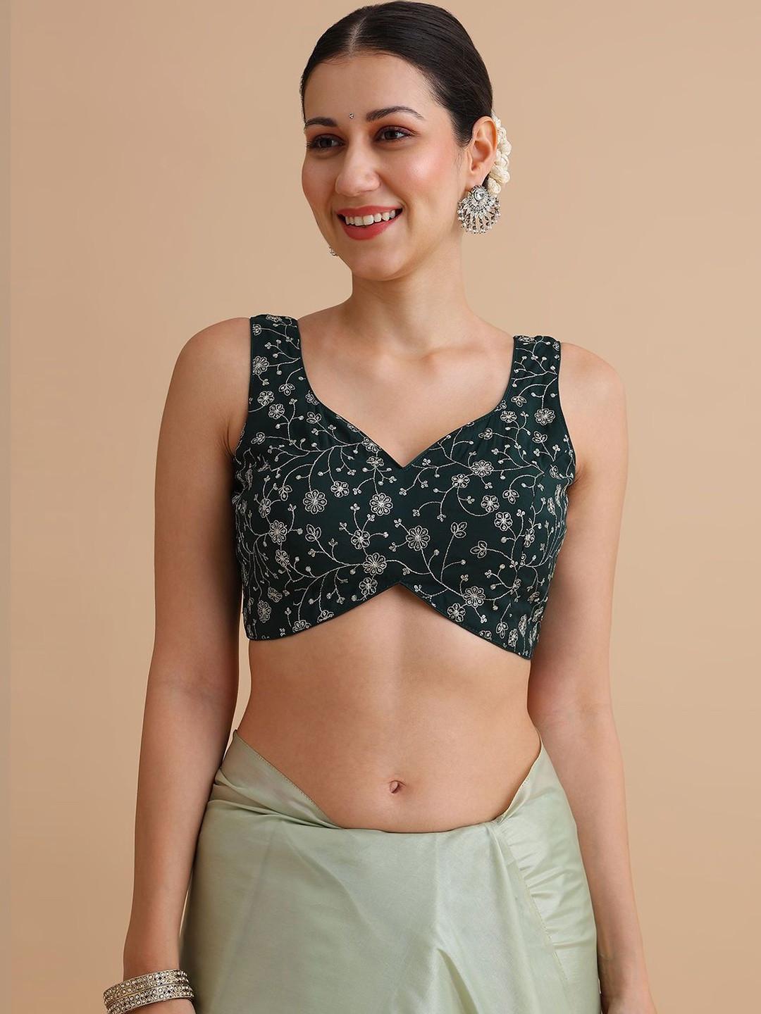 Anouk Silk Blend Embroidered Thread Work Saree Blouse