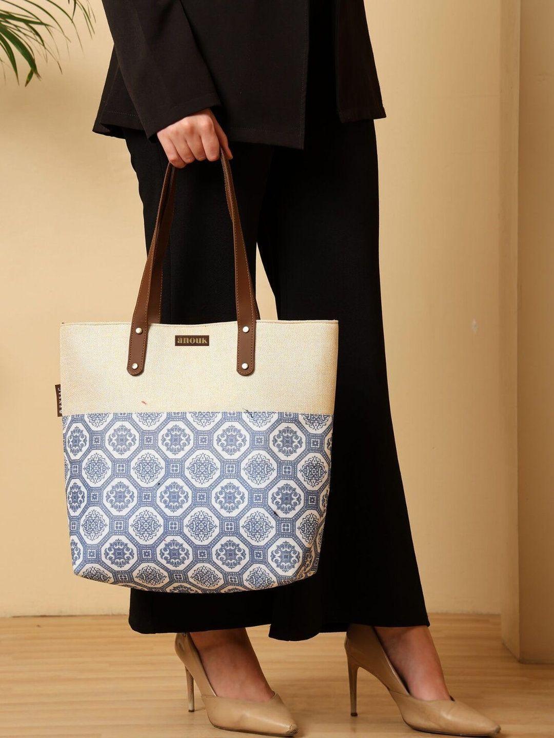 Anouk Geometric Colourblocked Shopper Tote Bag