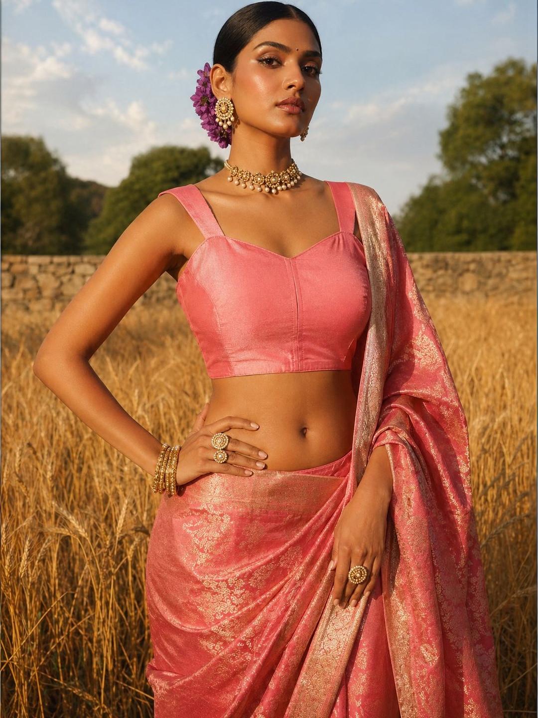 Anouk Silk Blend Woven Design Zari Saree Blouse