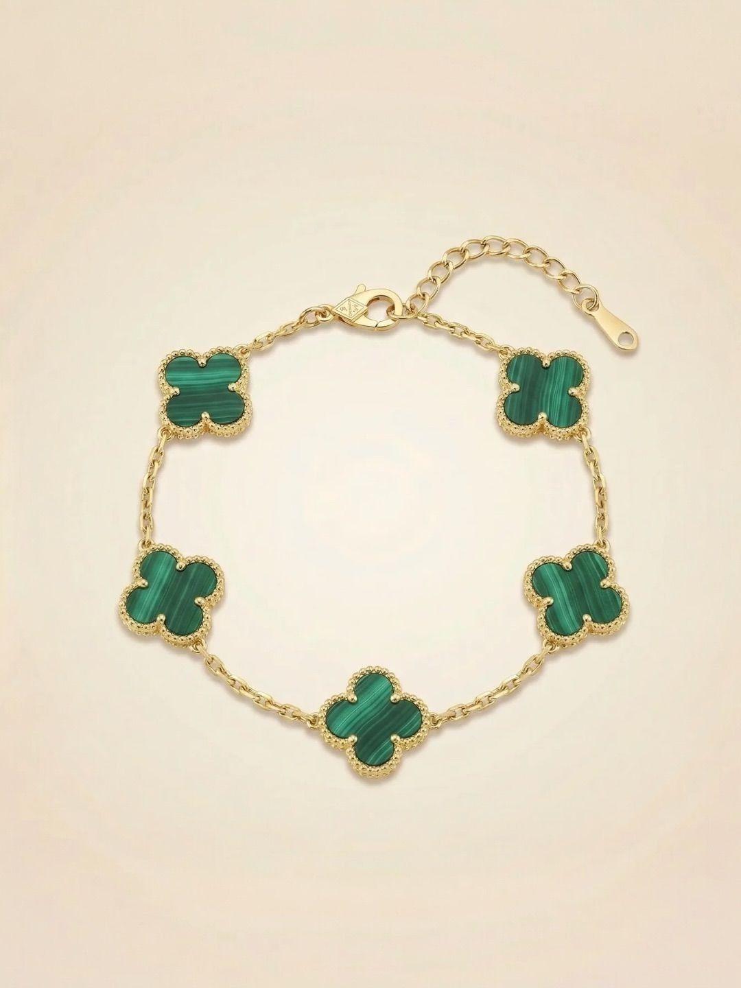 JYARSH Women Gold Plated Anti-Tarnish Stainless Steel Green Clover Bracelet