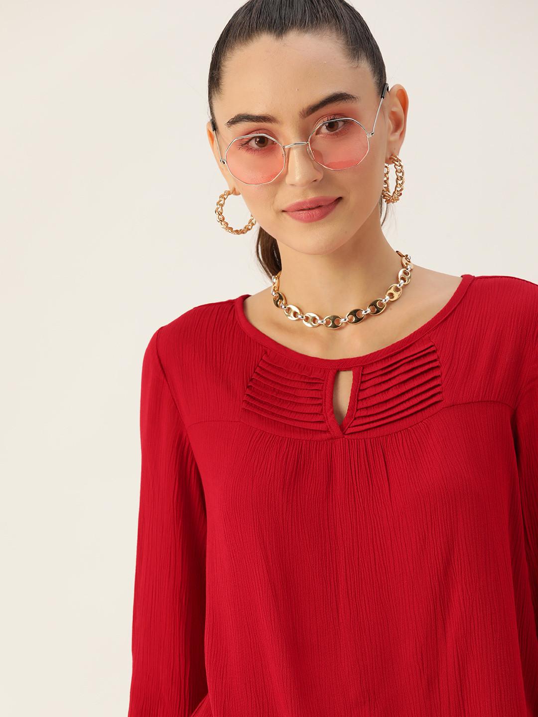DressBerry Red Keyhole Neck Woven Top
