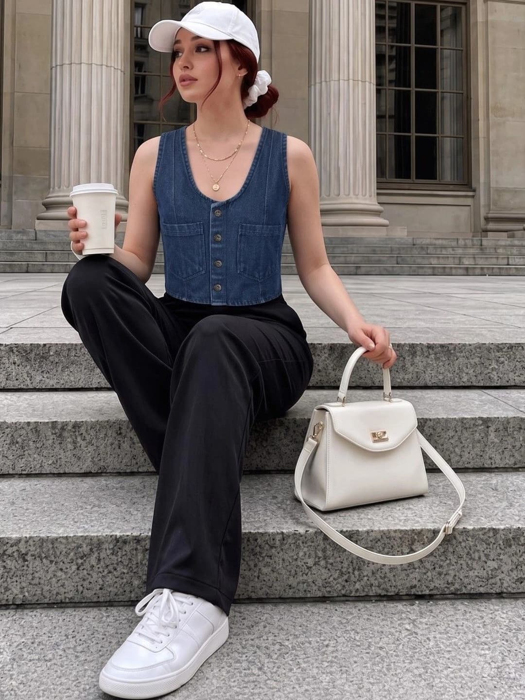 PURVIT Scoop Neck Denim Waistcoat