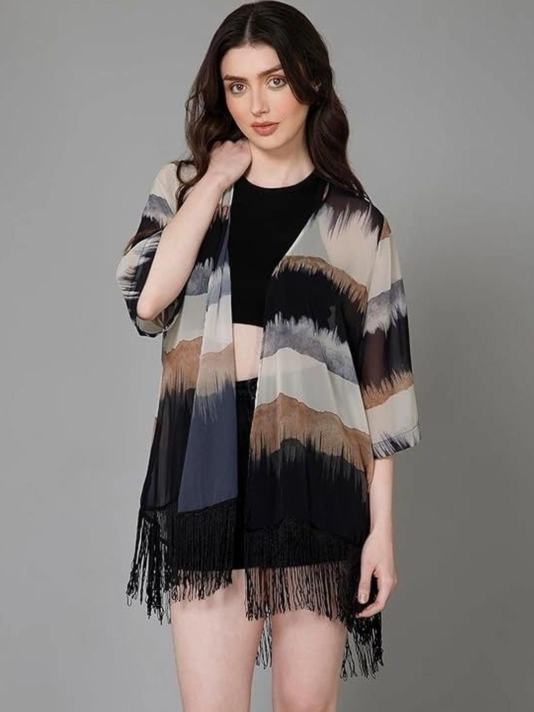 DearDean Women Printed Tasselled Shrug
