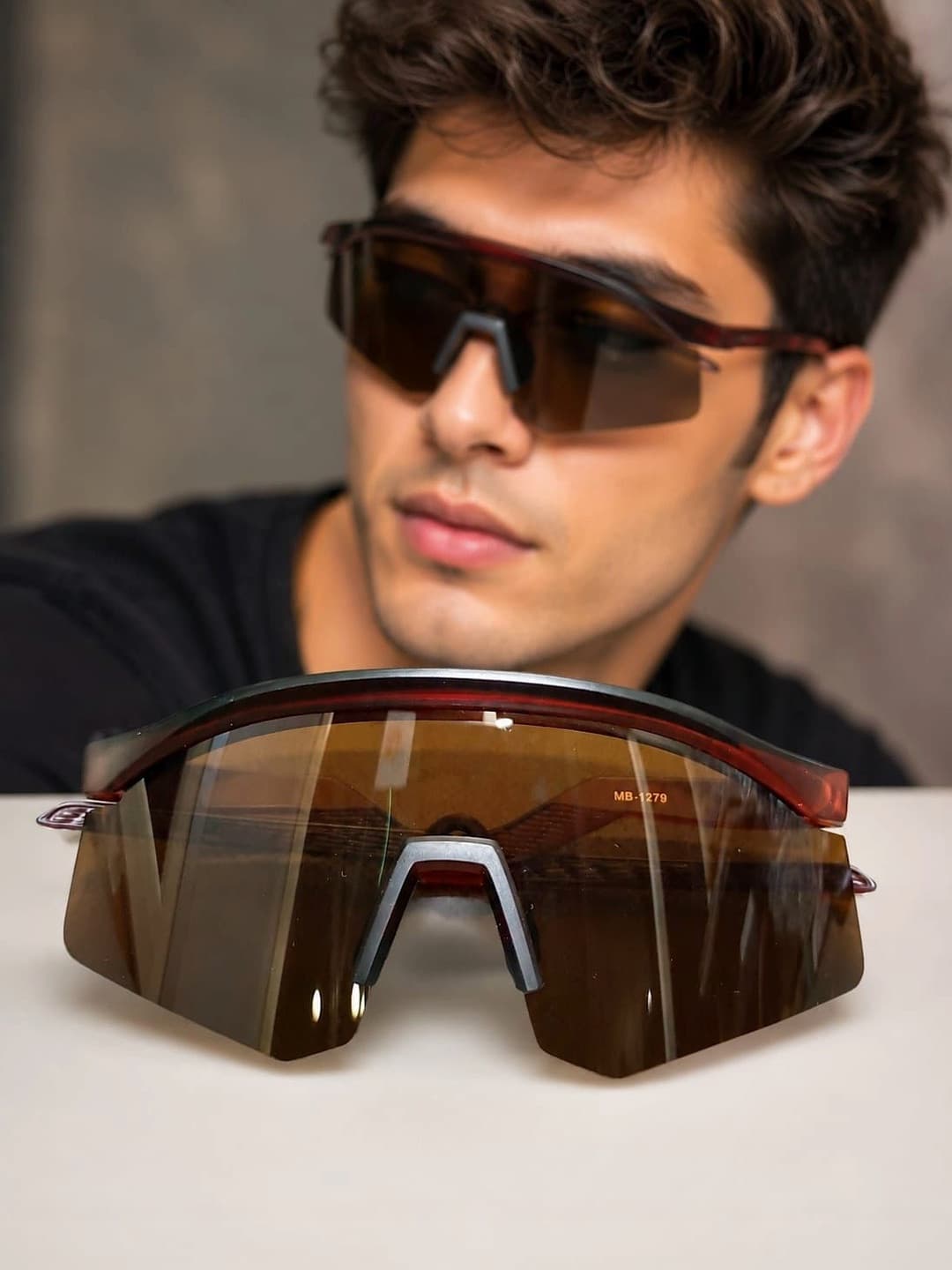 SPADEACES Unisex Brown Lens & Red Shield Sunglasses with