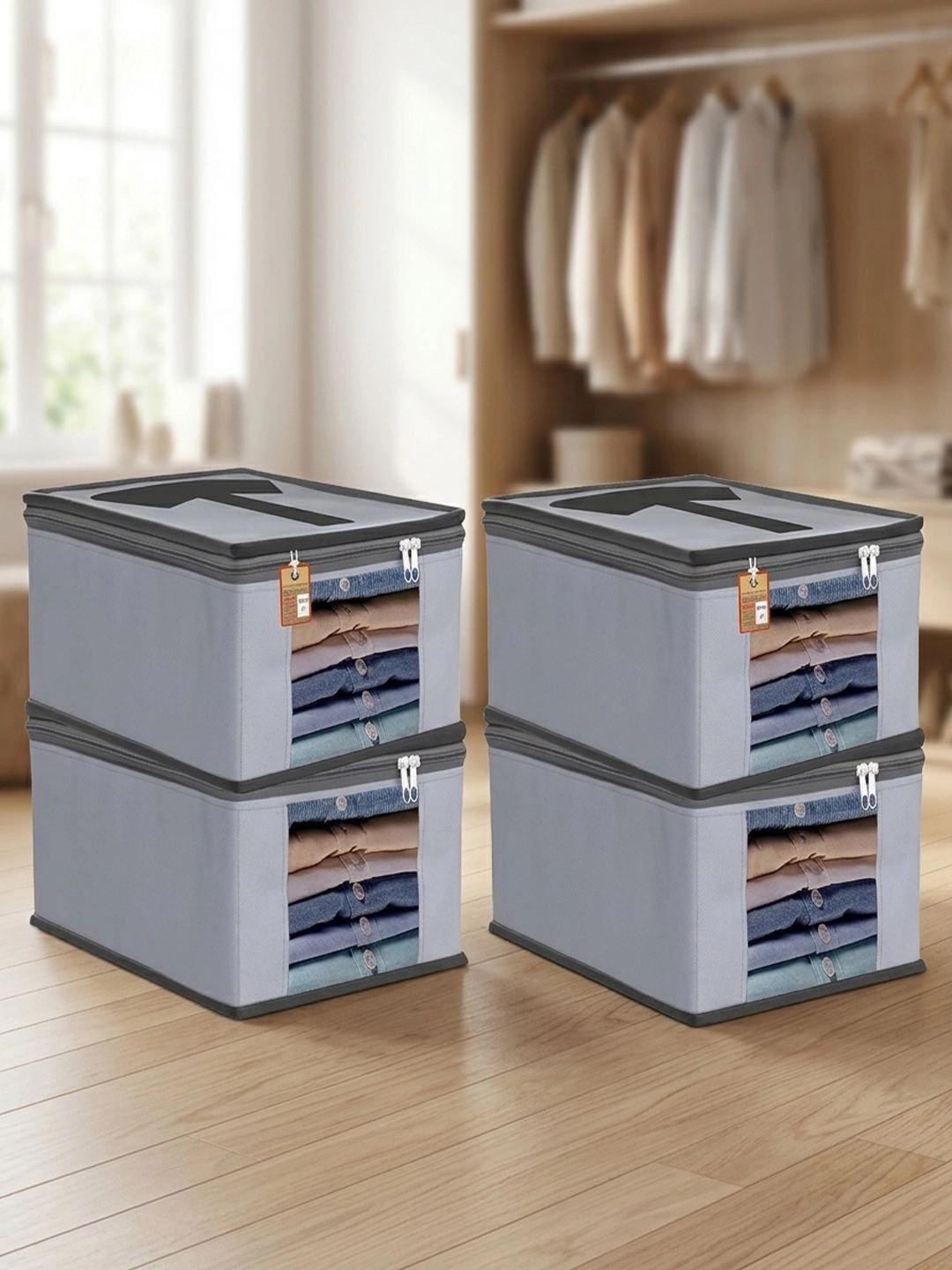 atorakushon Grey 4 Pieces Reusable Clothes Storage Bags Wardrobe Organisers