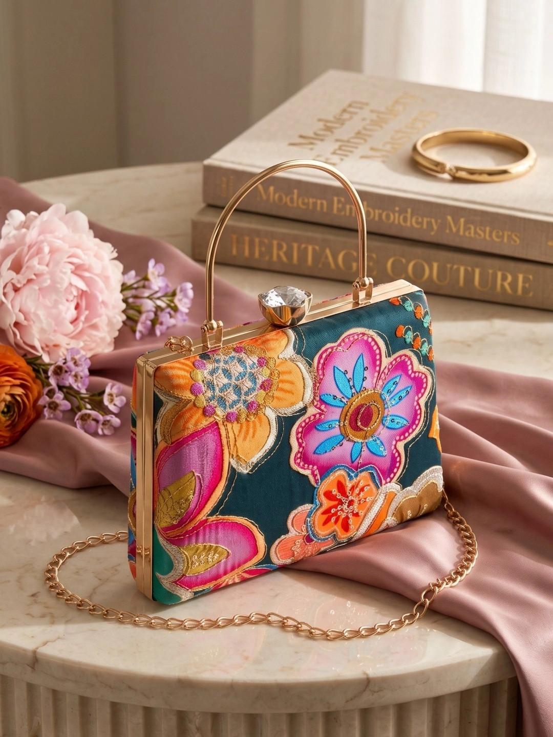 OSTY Embroidered Embellished Box Clutch