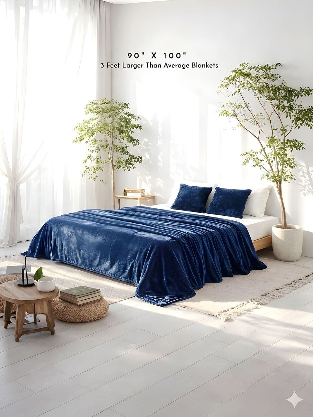 Zarf Blue Microfiber AC Room 300 GSM Double Bed Blanket With Two Cushion Covers