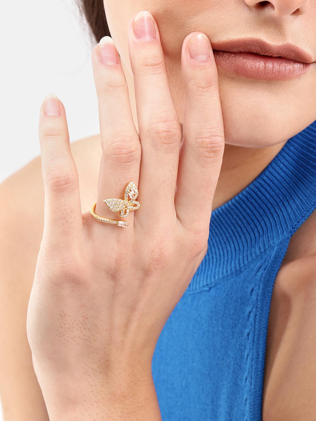 DressBerry Women Stone Studded Butterfly-Shaped Adjustable Finger Ring