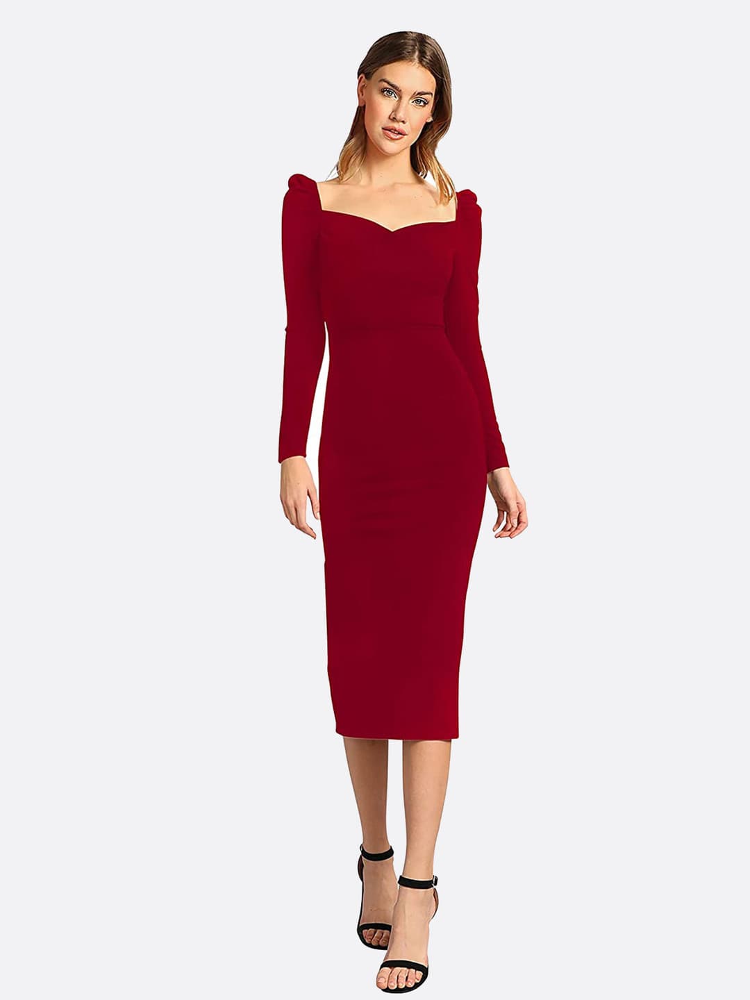 DressBerry Puff Sleeve Bodycon Midi Dress