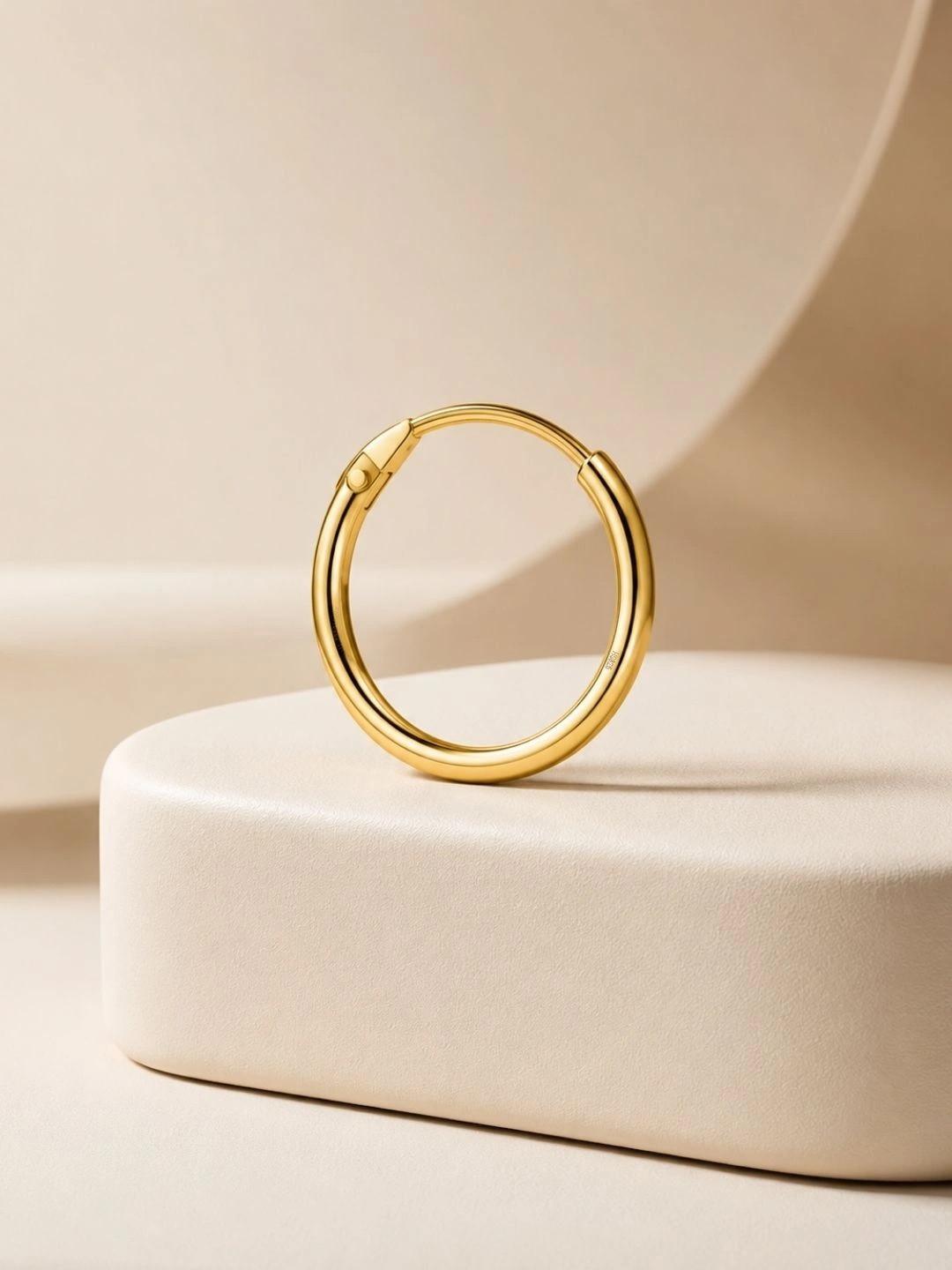 HighSpark Men's 925 Silver Round Classic Thin Hoop Earrings with 18k Gold Finish