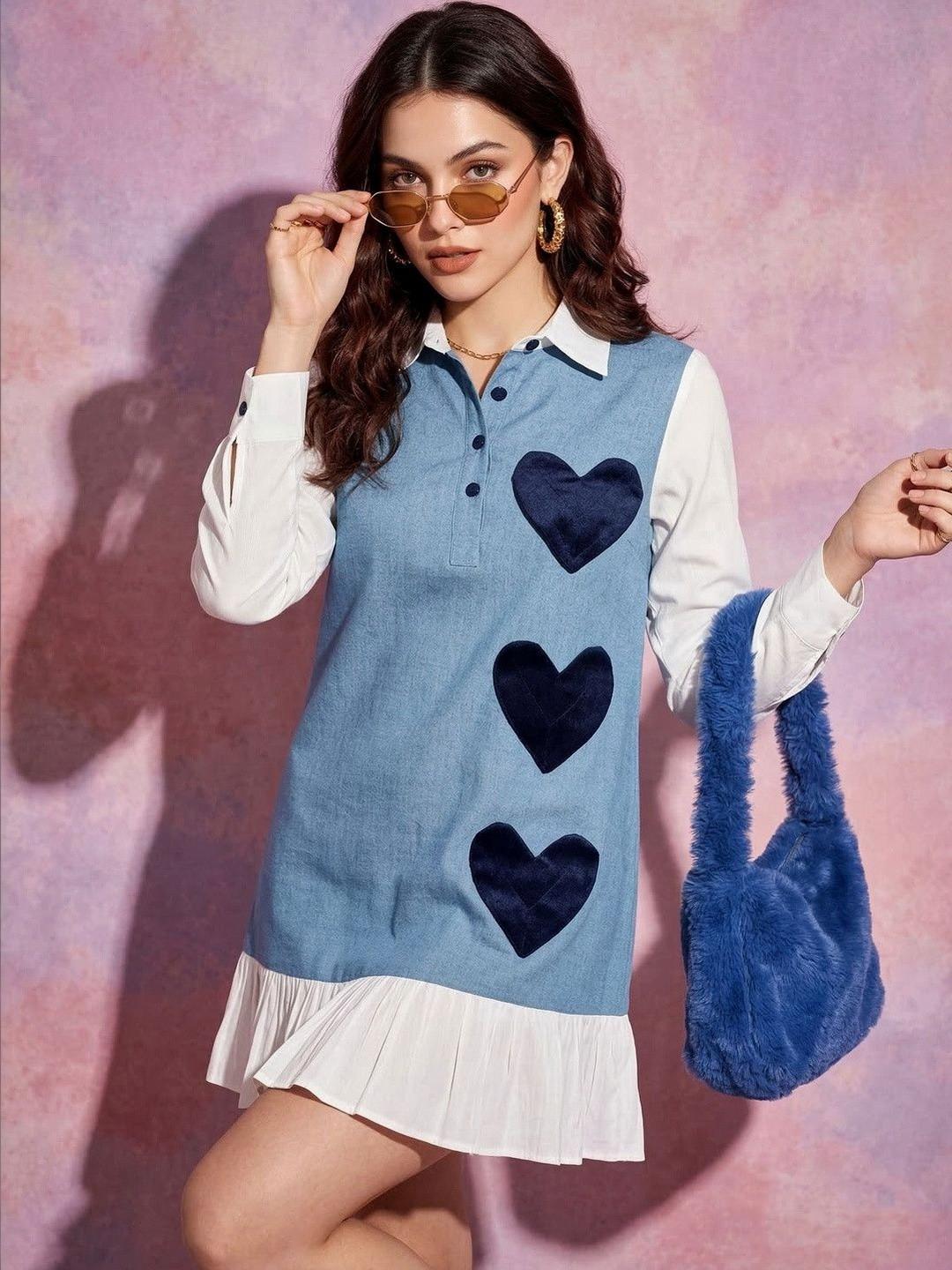 DressBerry Colourblocked Applique Shirt Mini Dress