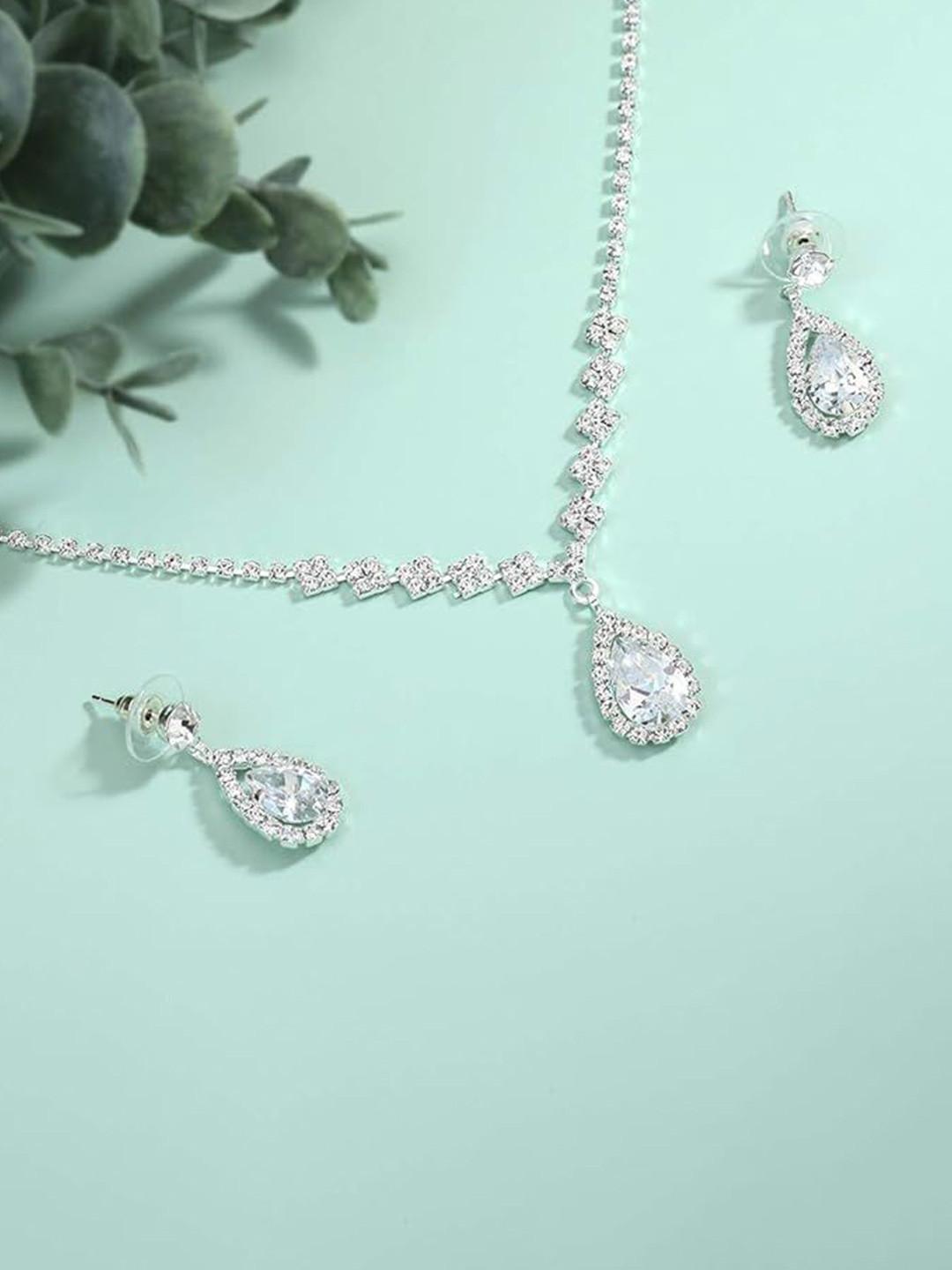 DressBerry Silver-Plated Rhinestone-Studded Necklace and Earrings