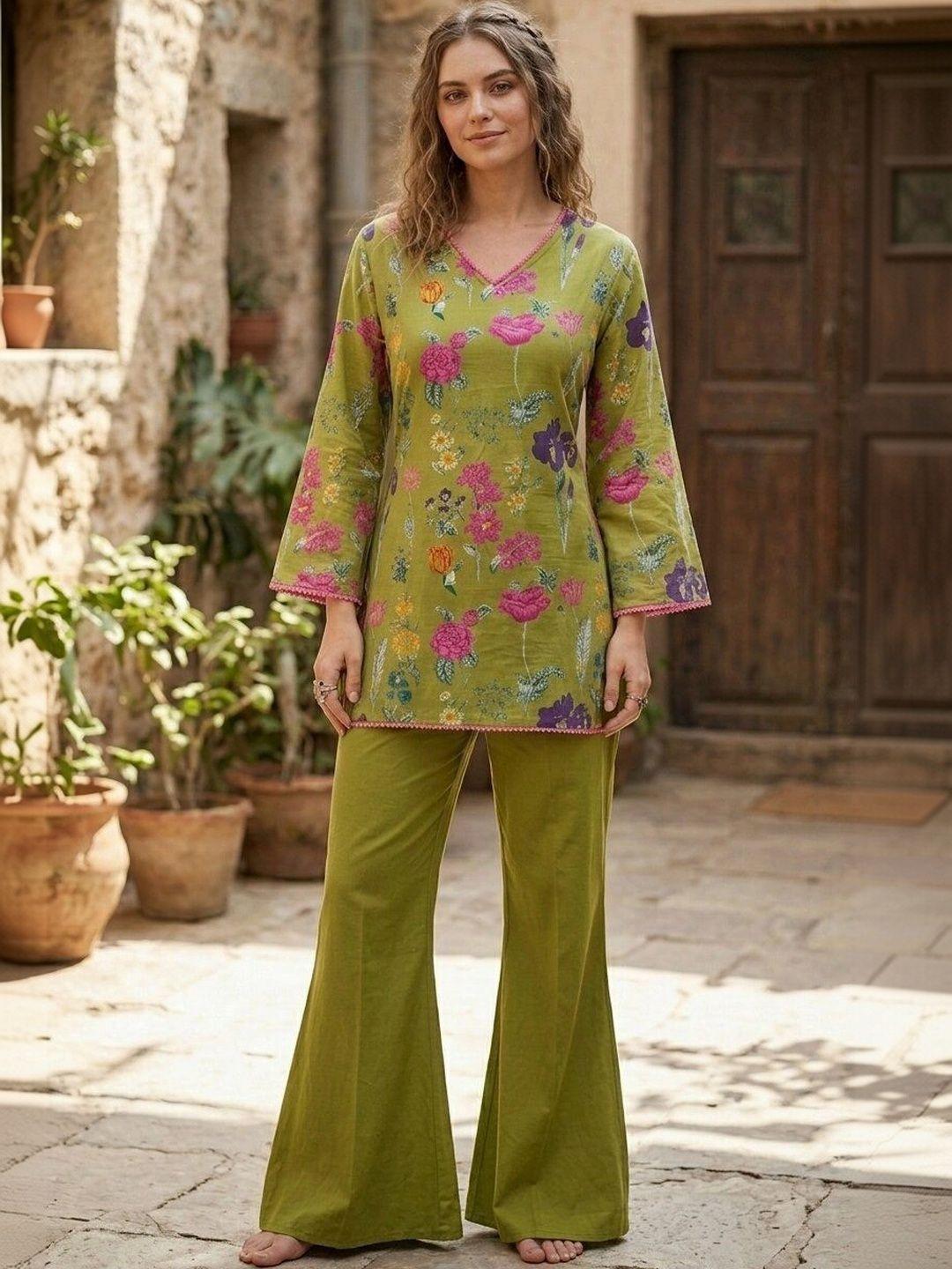 Anouk Women Floral Printed Regular Pure Cotton Kurta with Trousers