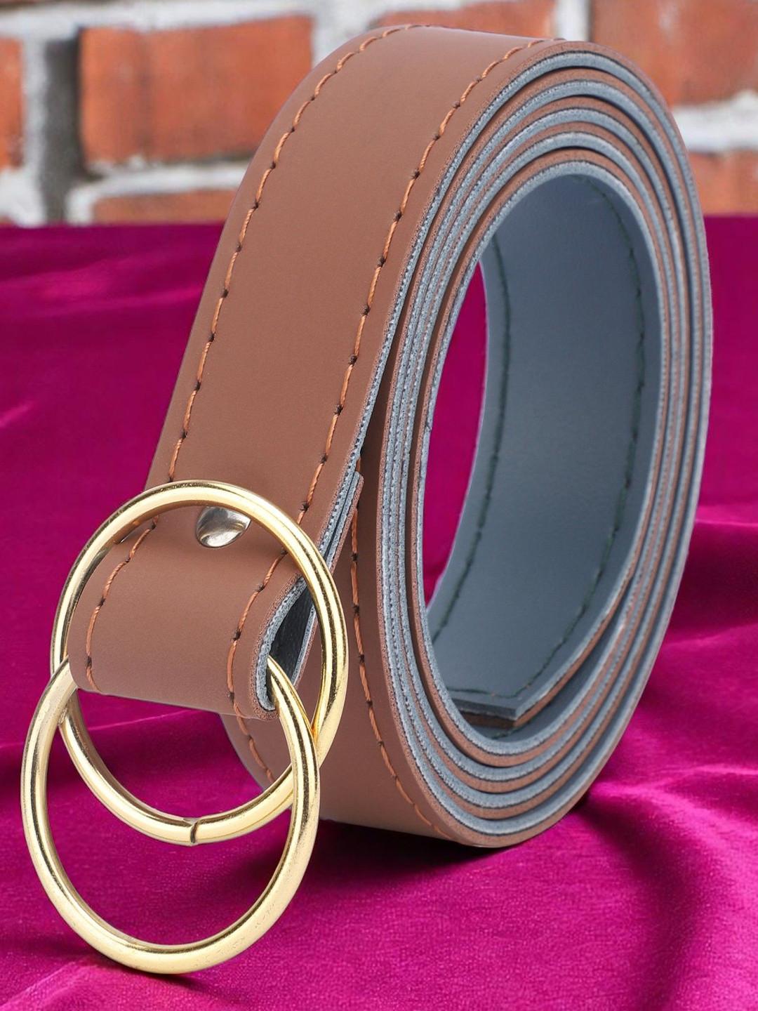 DressBerry Women Tan Synthetic Leather D-Ring Closure Formal Belt