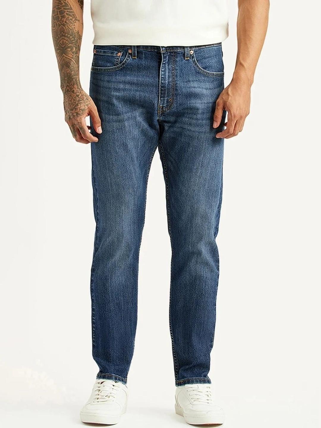 Levis Men Classic Tapered Fit Mid-Rise Low Distress Light Fade Stretchable Jeans