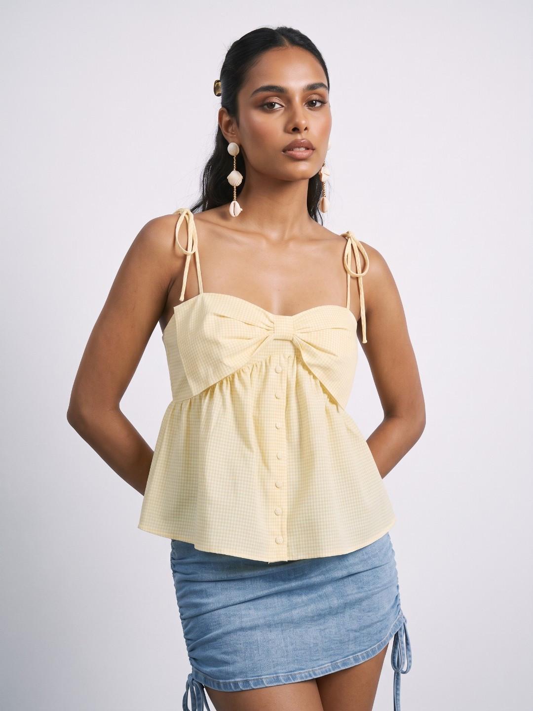 Phosphorus Checked Smocked A-Line Crop Top