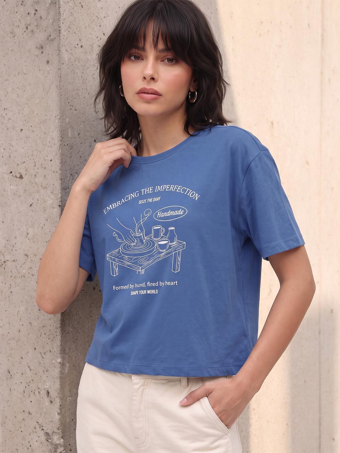 The Roadster Life Co. Typography Printed Drop-Shoulder Sleeves Relaxed Fit T-shirt