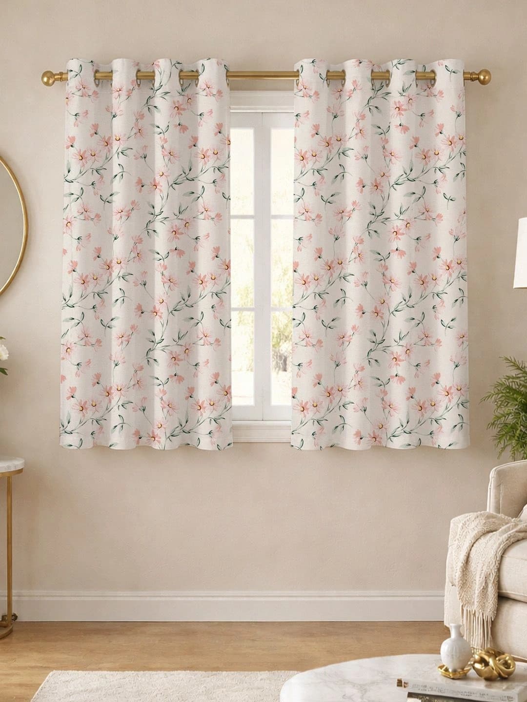 ANA White & Red Set of 2 Floral Room Darkening Window Curtain