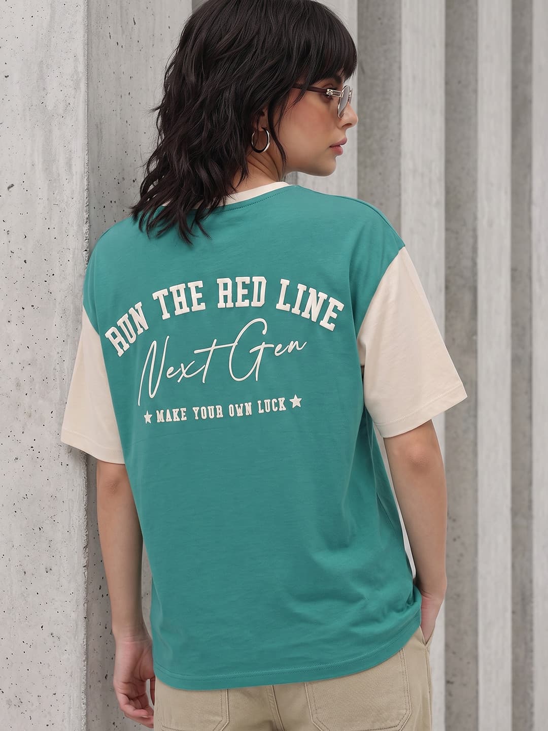 The Roadster Life Co. Oversized Colourblocked Printed T-shirt
