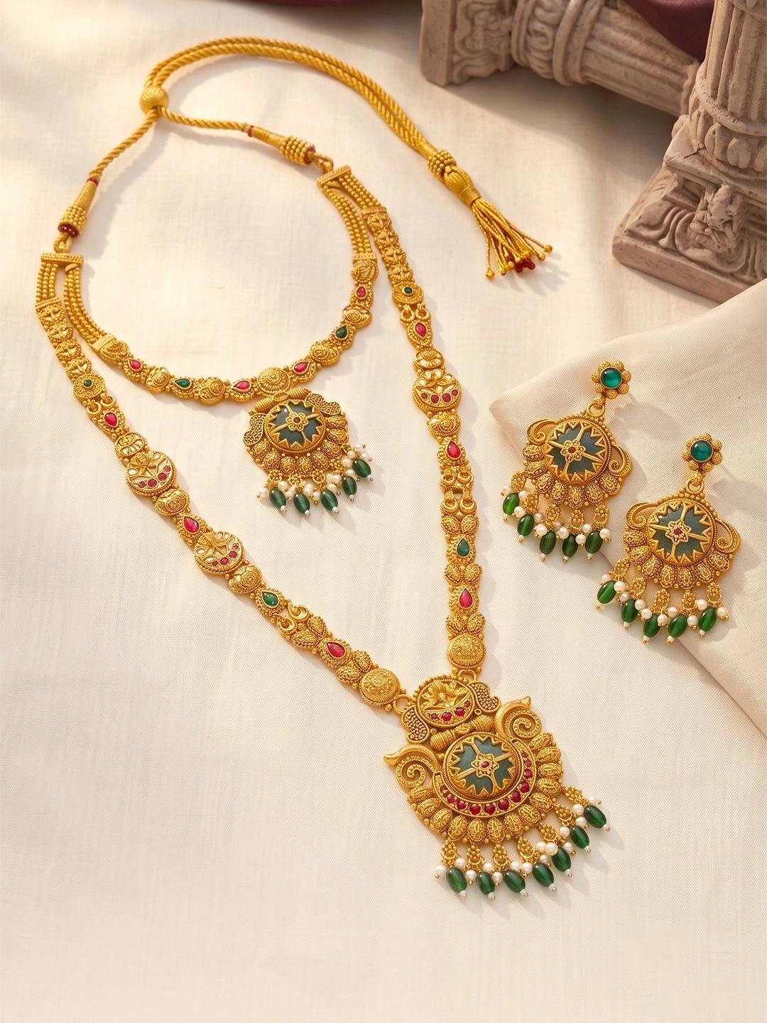 Peora Gold-Plated Antique Crystals Necklace and Earrings