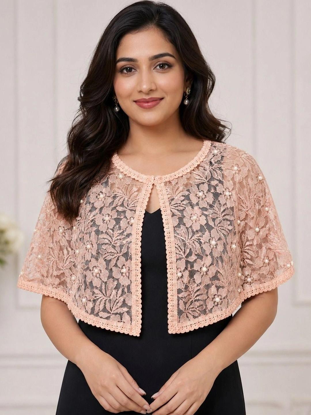 Zarinivas Women Party Embellished Crop Sheer Shrug
