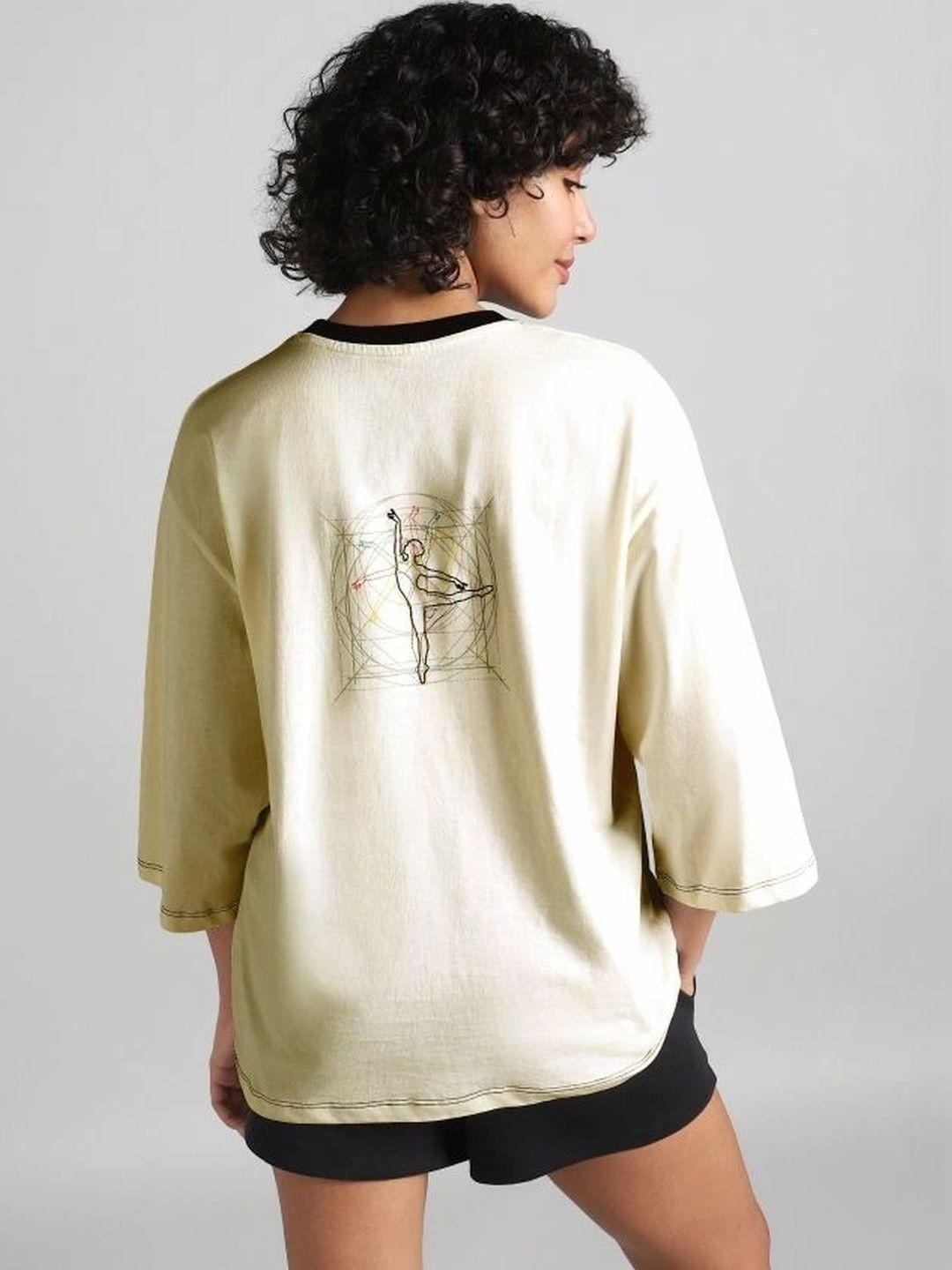 CULT Women Off-White Transition Graphic Oversized T-shirt