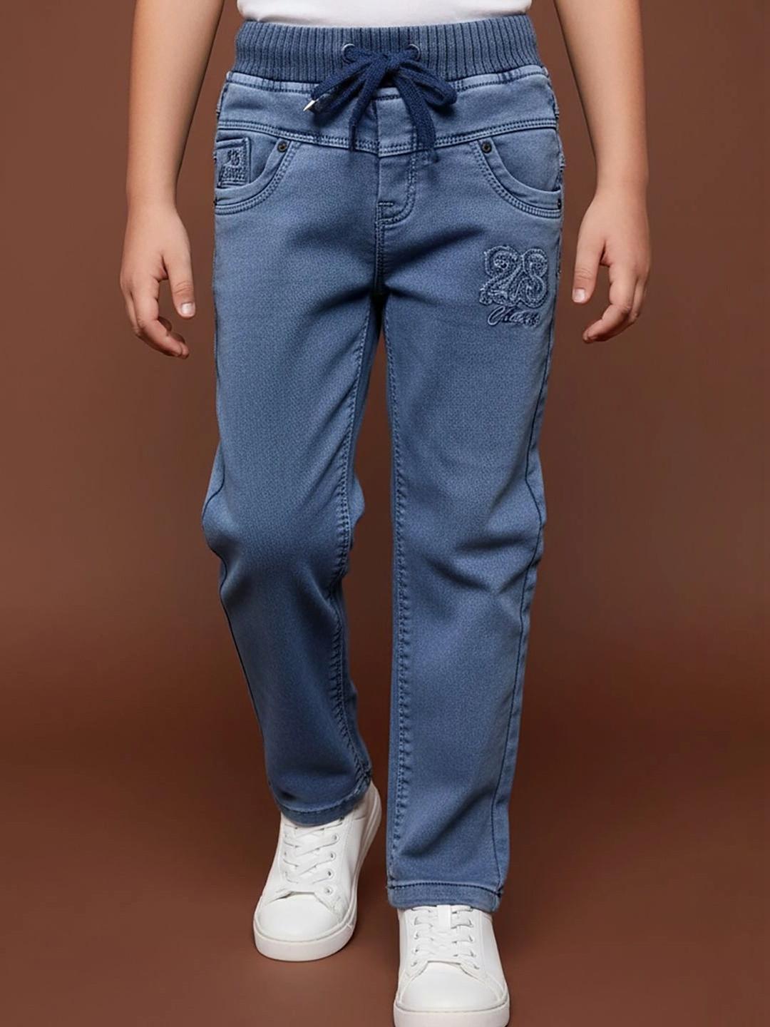Dripteen Boys Straight Fit Mid-Rise Embroidered Stretchable Jeans