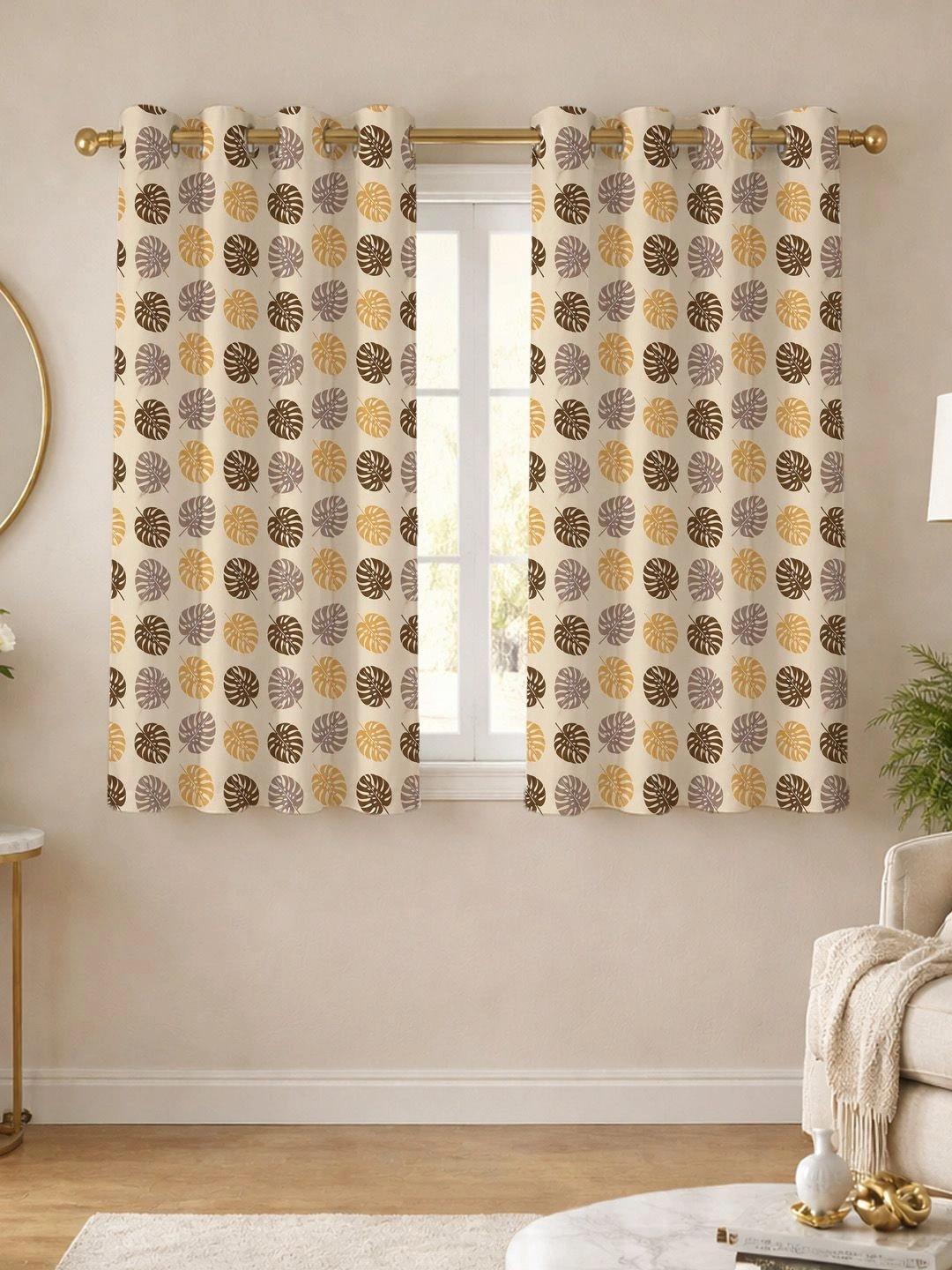 ANA Coffee Brown Set of 2 Floral Room Darkening Window Curtain
