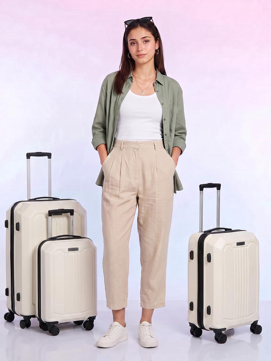 WROGN Set Of 3 Textured Hard Sided Cabin Medium & Large Trolley Bags 180 L
