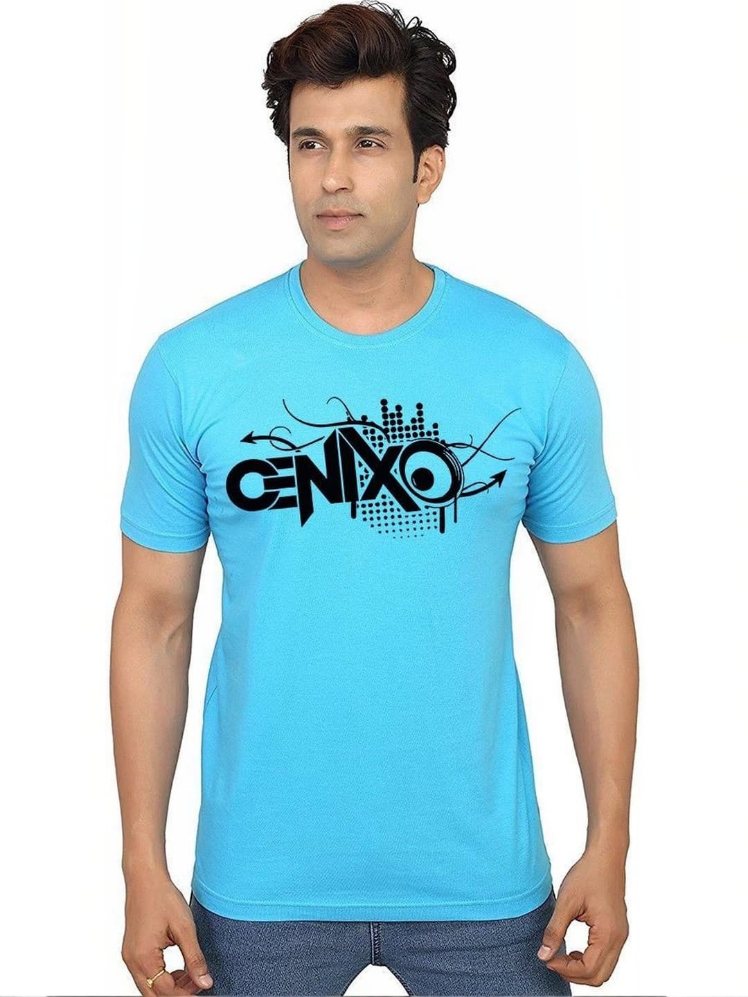 Blue Graphic Printed Round Neck Regular Fit T-shirt