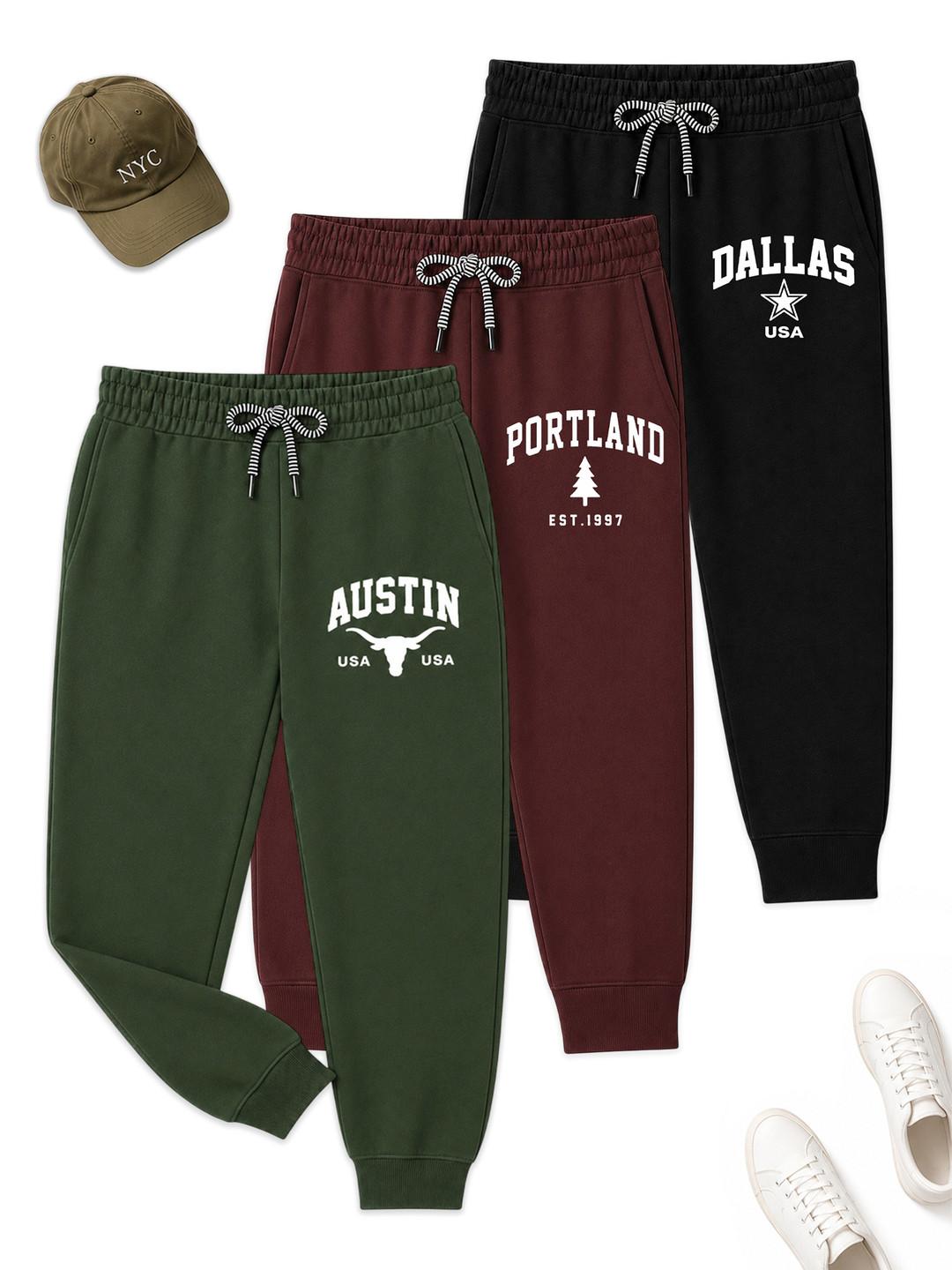 YK Boys Pack of 3 Regular Fit Typography Running Joggers