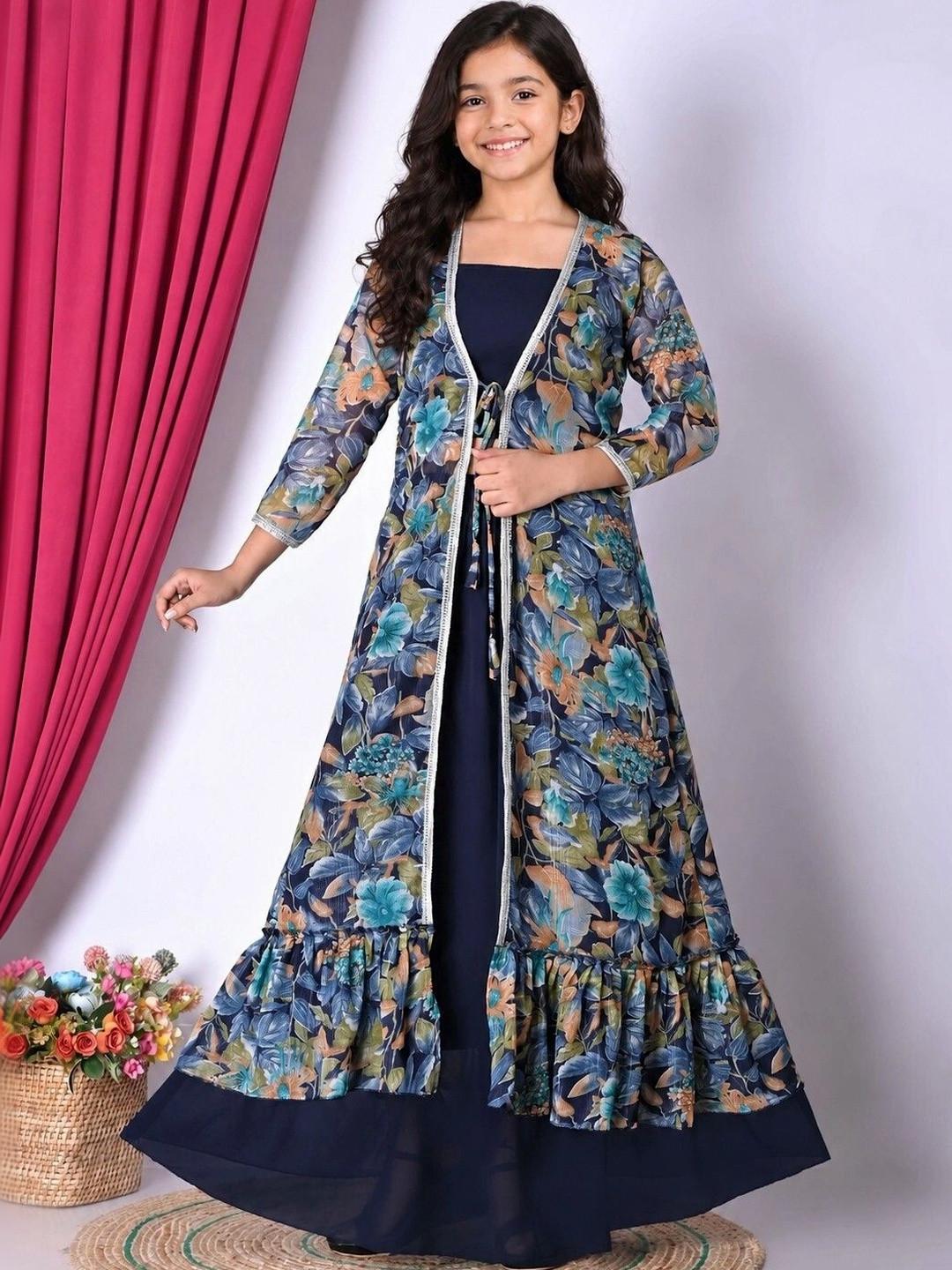 SPAMitude Girls Printed Square Neck A-Line Ethnic Dresse