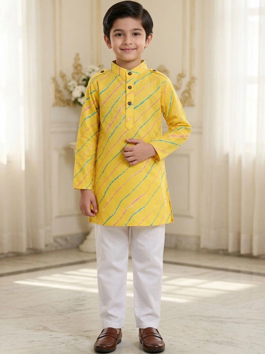 Cutiekins Boys Leheriya Printed Regular Kurta with Pyjamas