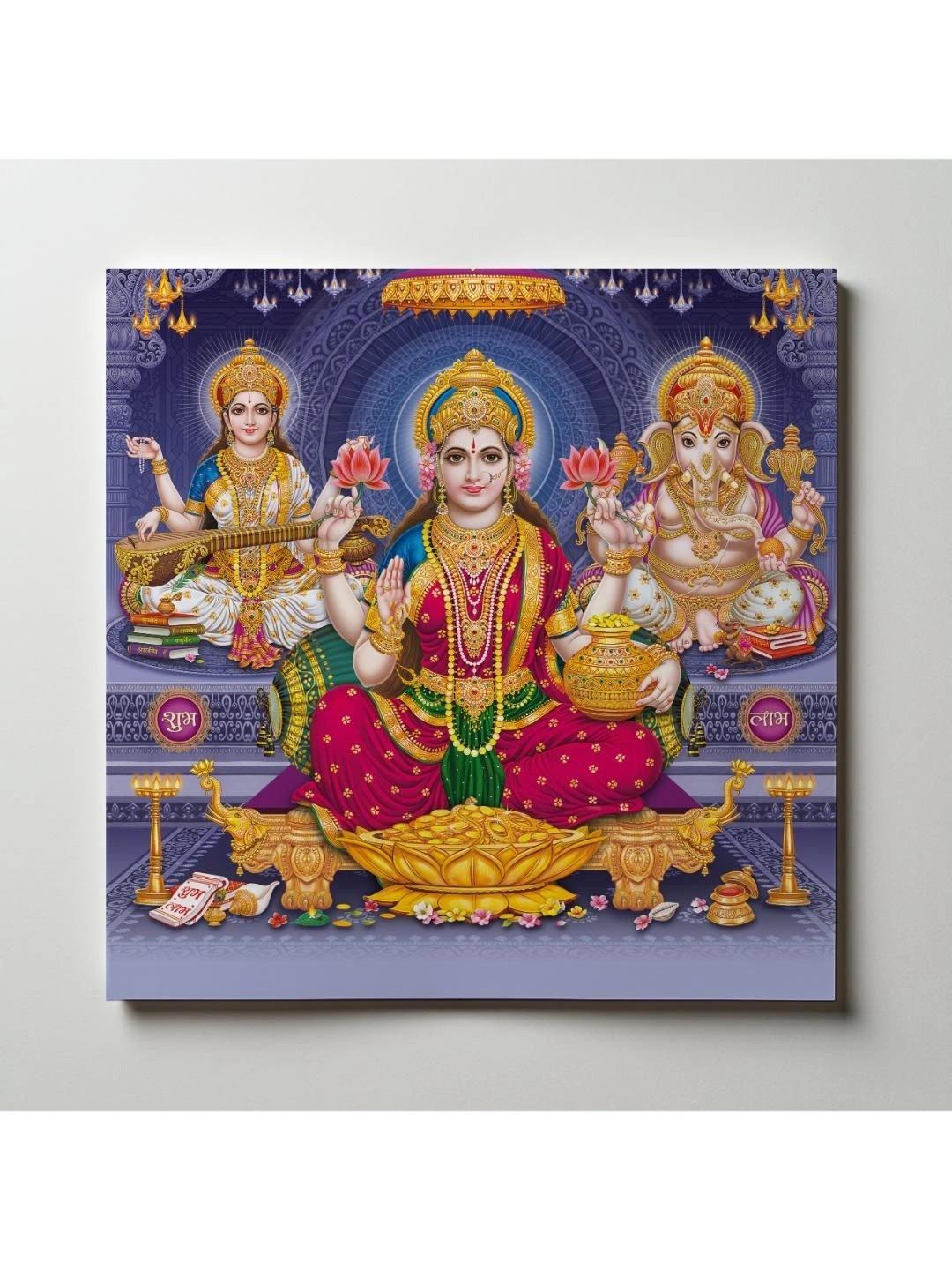 ARTOLIC Blue & Red Printed Lord Lakshmi Ganesha Saraswati Wall Sticker