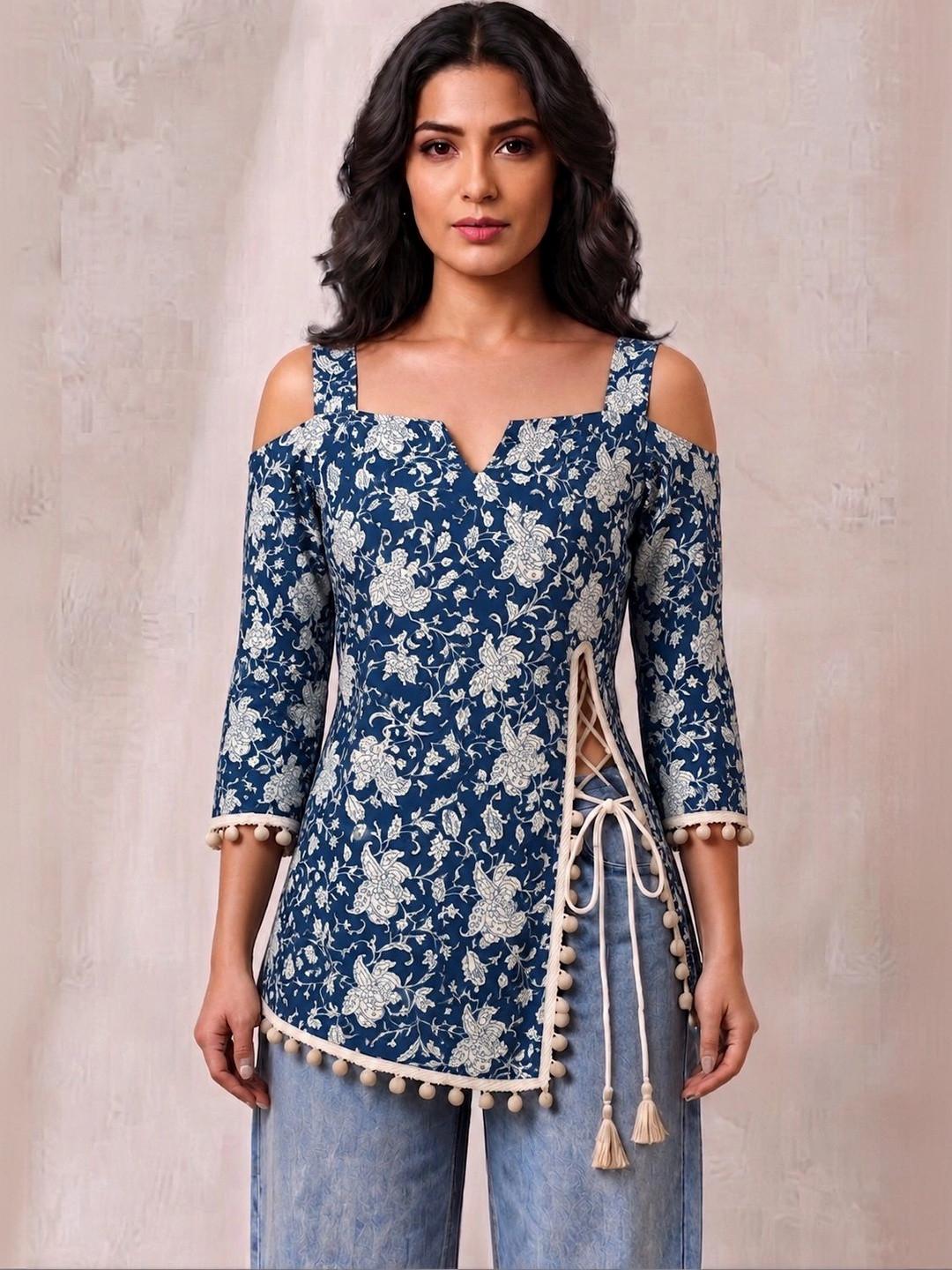 DARGU Floral Print Cold-Shoulder Top
