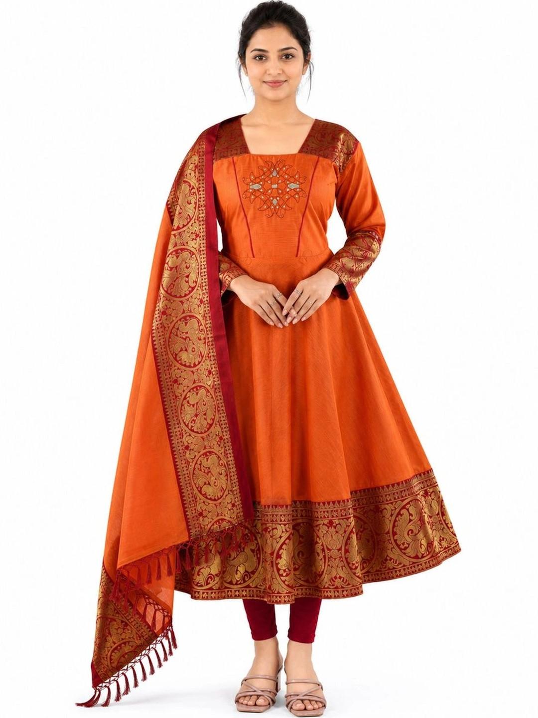 satyamfab Women Ethnic Motifs Thread Work Jacquard Anarkali Kurta