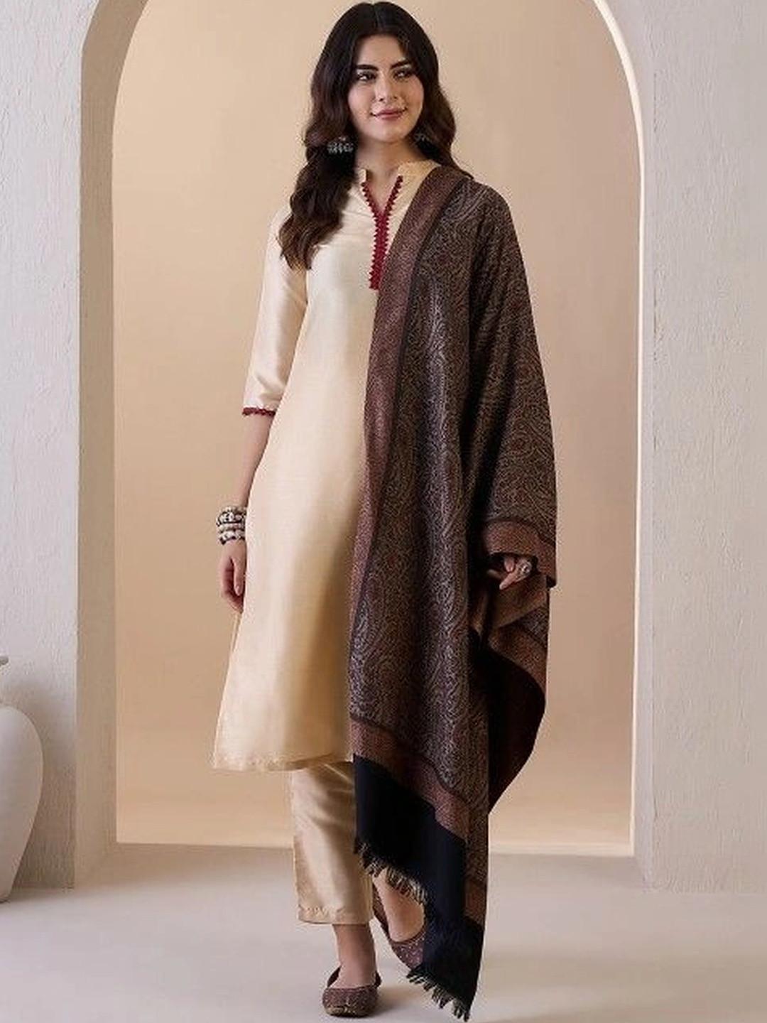 Sahasika Women Winter Ethnic Paisley Woven Design Woolen Stole