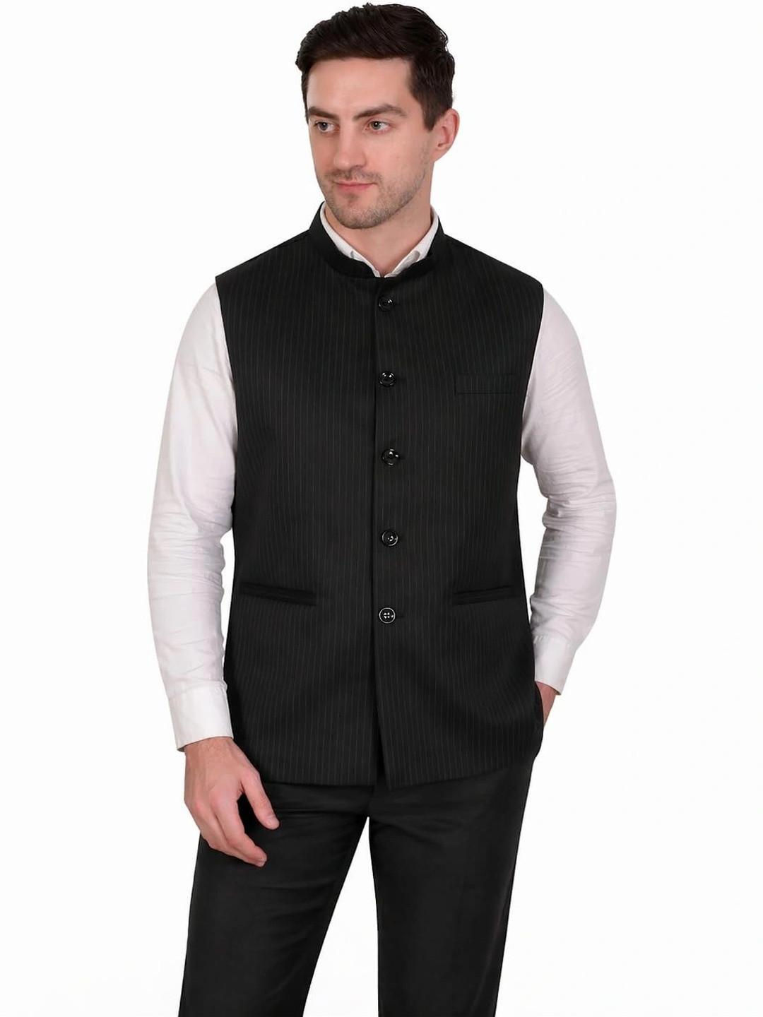 GRACYSHADE Striped Mandarin CollarNehru Jackets