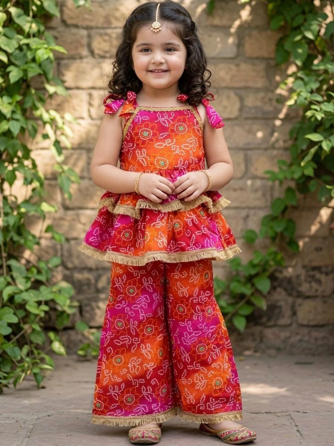 Cutiekins Girls Ethnic Motifs Printed Tiered Top with Palazzos