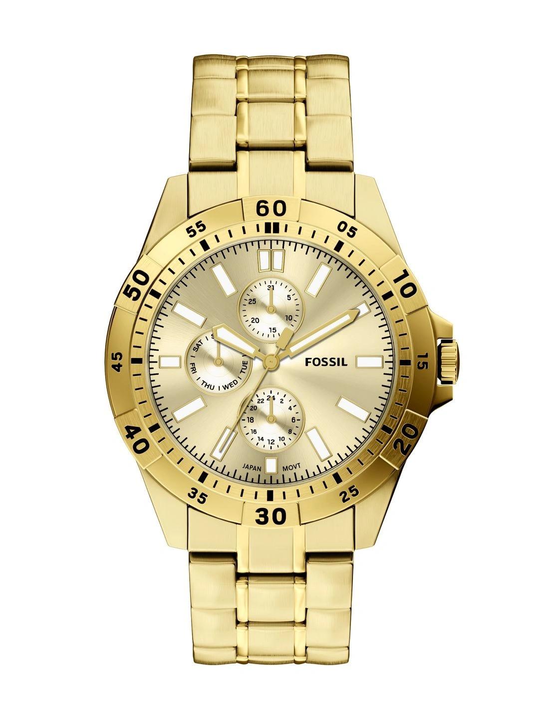 Fossil Men Brass Dial & Stainless Steel Bracelet Style Straps Analogue Chronograph Watch FS6194