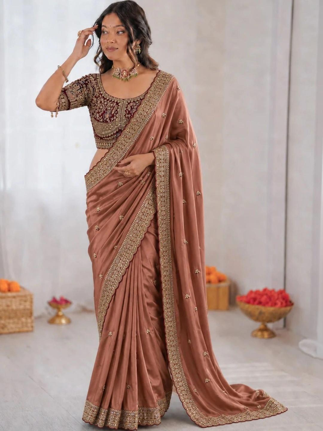 Zili Embellished Embroidered Silk Blend Banarasi Saree