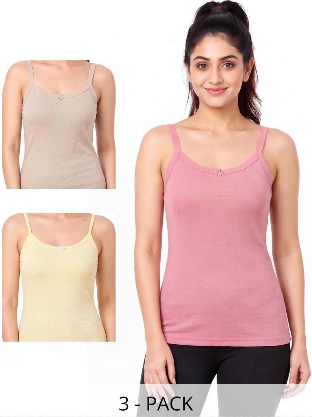 OPEX Pack Of 3 Cotton Non Padded Camisoles
