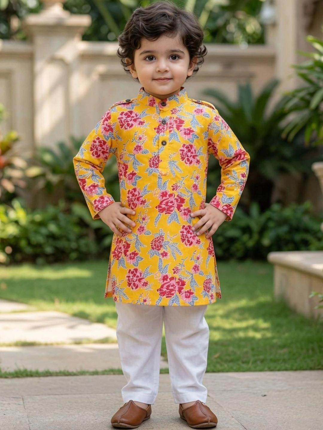 Cutiekins Boys Floral Printed Regular Kurta with Pyjamas