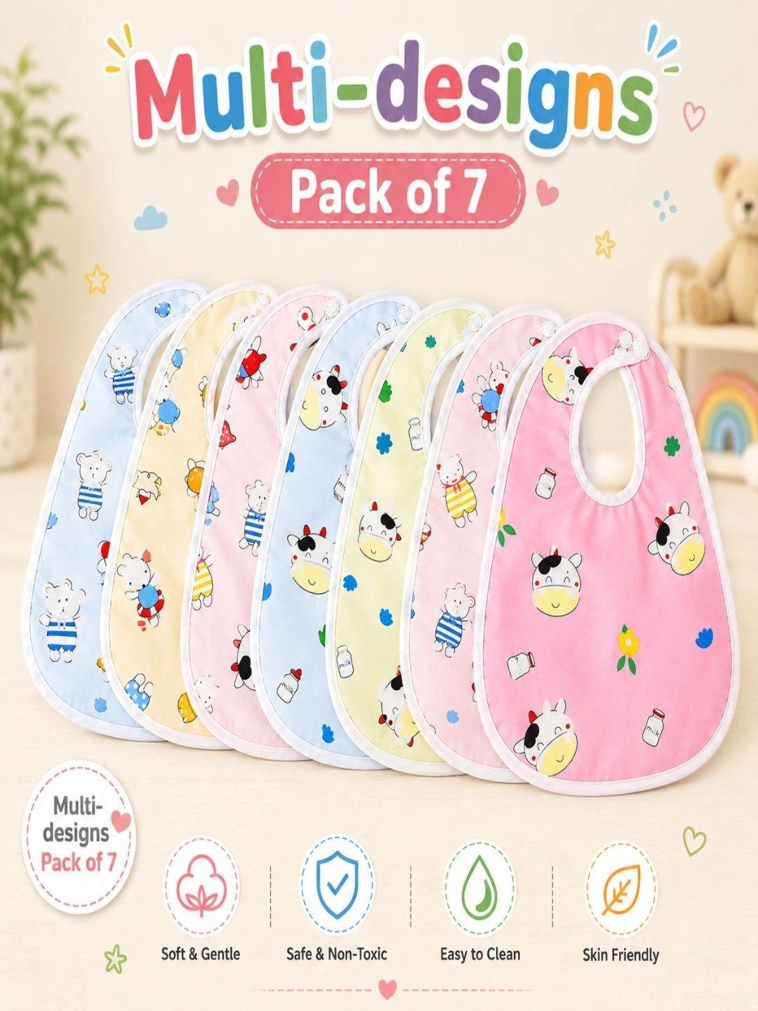 TOTILO Infants Pack Of 7 Printed Waterproof Bibs
