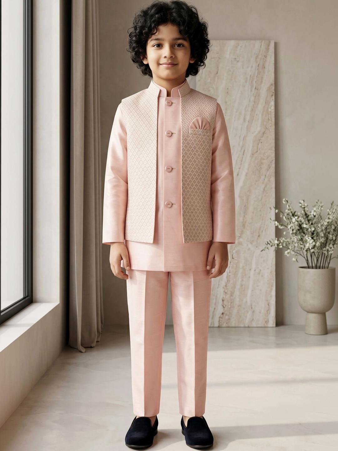 ahhaaaa Boys Embroidered Mandarin Collar Sherwani Set